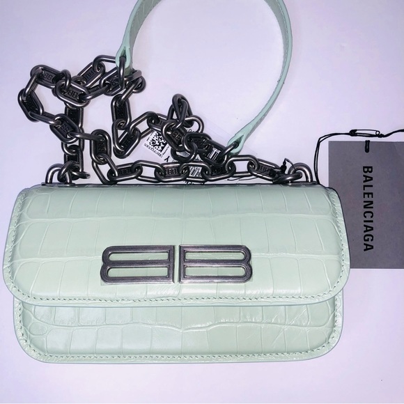 Balenciaga Handbags - BALENCIAGA CALFSKIN CROCODILE EMBOSSED GOSSIP XS CHAIN BAG